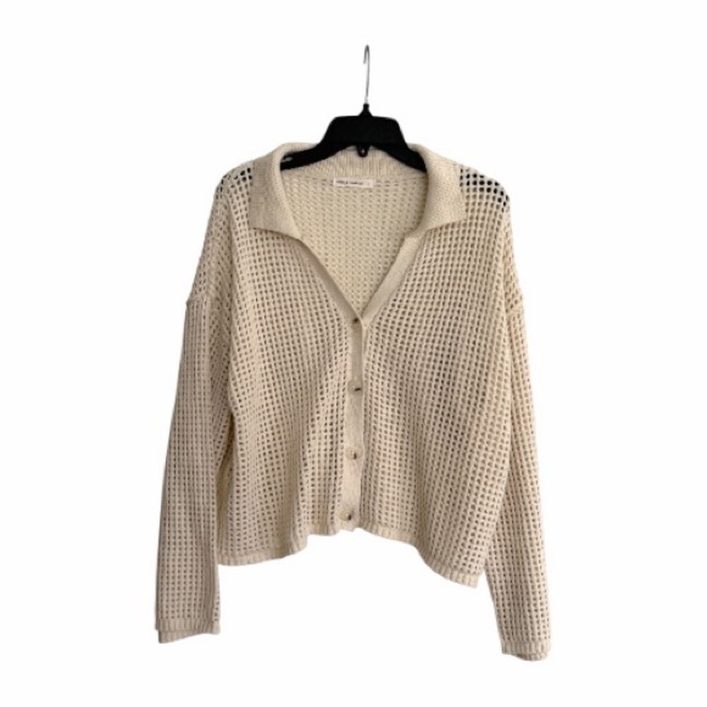 moon & madison Cream Open-Knit Collared Button Down Cardigan Size Large